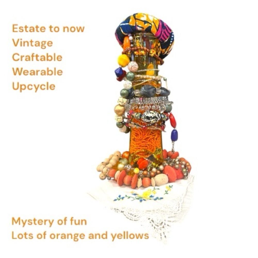 Estate to now jewerly yellow vase overflowing wearable ,mixed lot & craft pieces